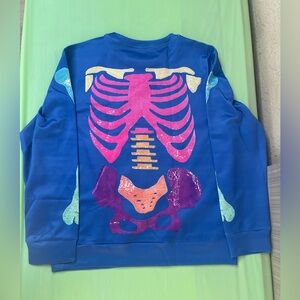 RAINBOW Blue Crewneck Sweatshirt with Neon Skeleton Graphic NEW WITHOUT THE TAGS